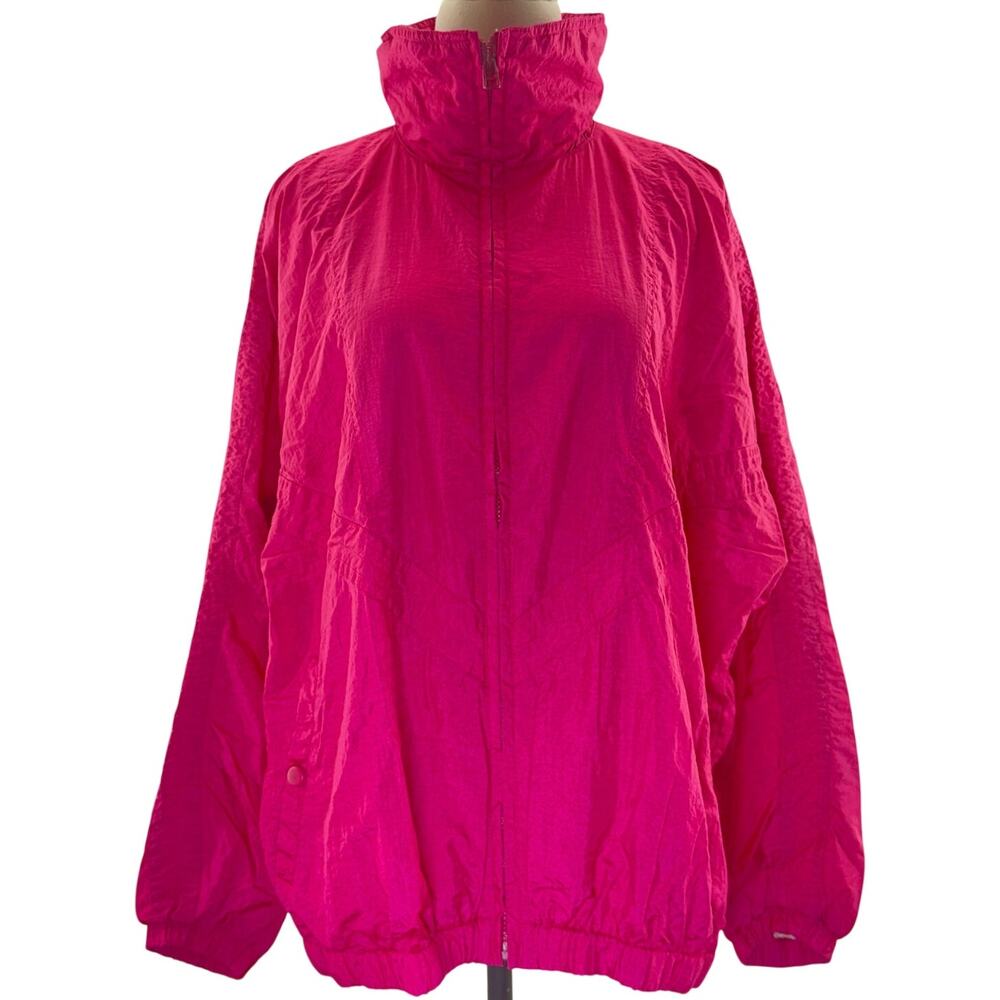 Vintage 90s Women's XL Pink Windbreaker Jacket Pacific Trail Hood Zip Pockets